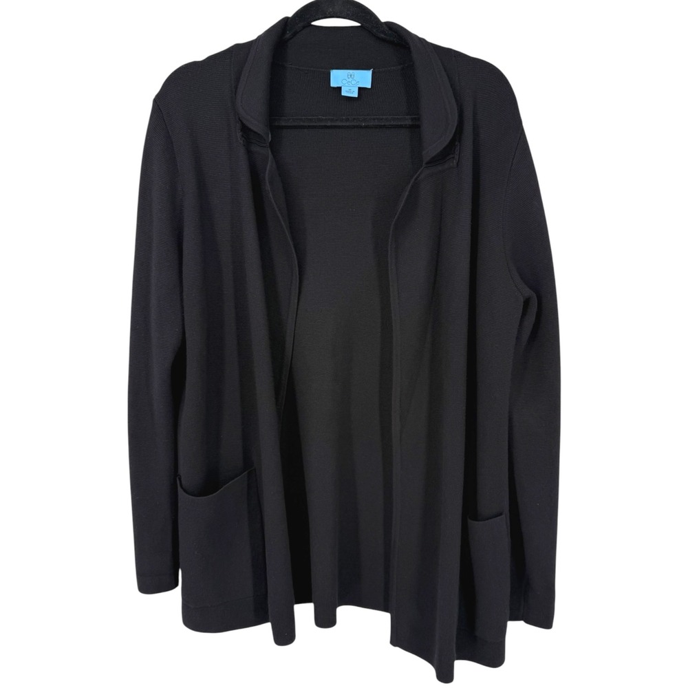 CeCe Womens Black Open Front Cardigan Sweater Blazer Size Medium Minimalist